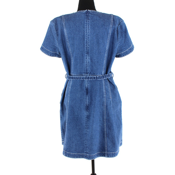 Tory Burch Nadia Triple Washed Blue Denim Belted Dress 12 Gold Logo Short Mini - Picture 6 of 8